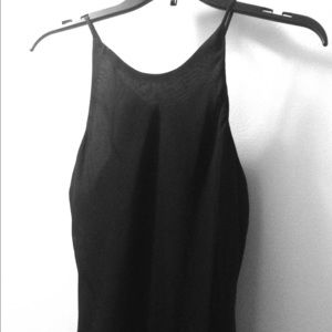 Full length black organza dress high neckline